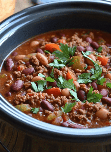 A steaming bowl of slow-cooked ground beef chili